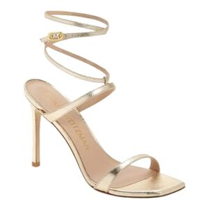 Stuart Weitzman Ellsie Mettalic Gold Stilleto Strappy Sandal Size 8.5